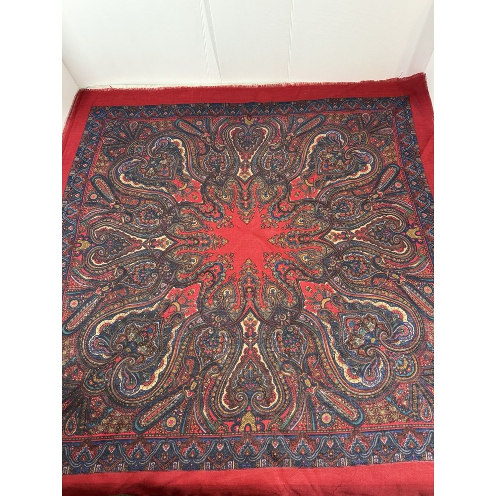 Vintage 1986 Ginnie Johansen 100% Wool Scarf Red Paisley Made in Japan Signed